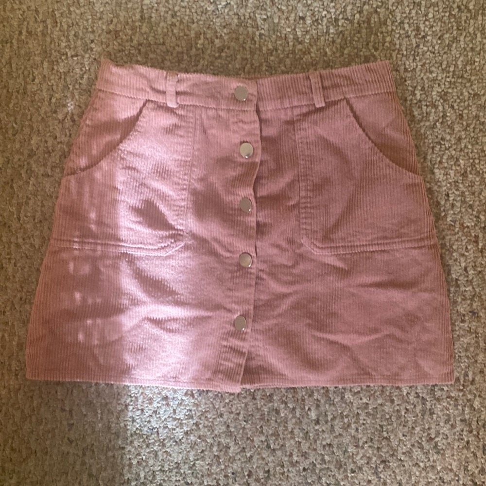 Pink ribbed button up skirt